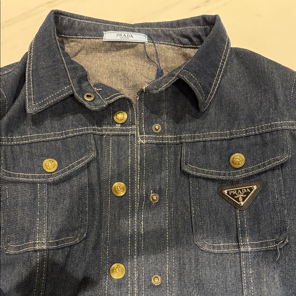 Prada Dark Blue Denim Jacket with Gold Accents - Picture 2 of 3